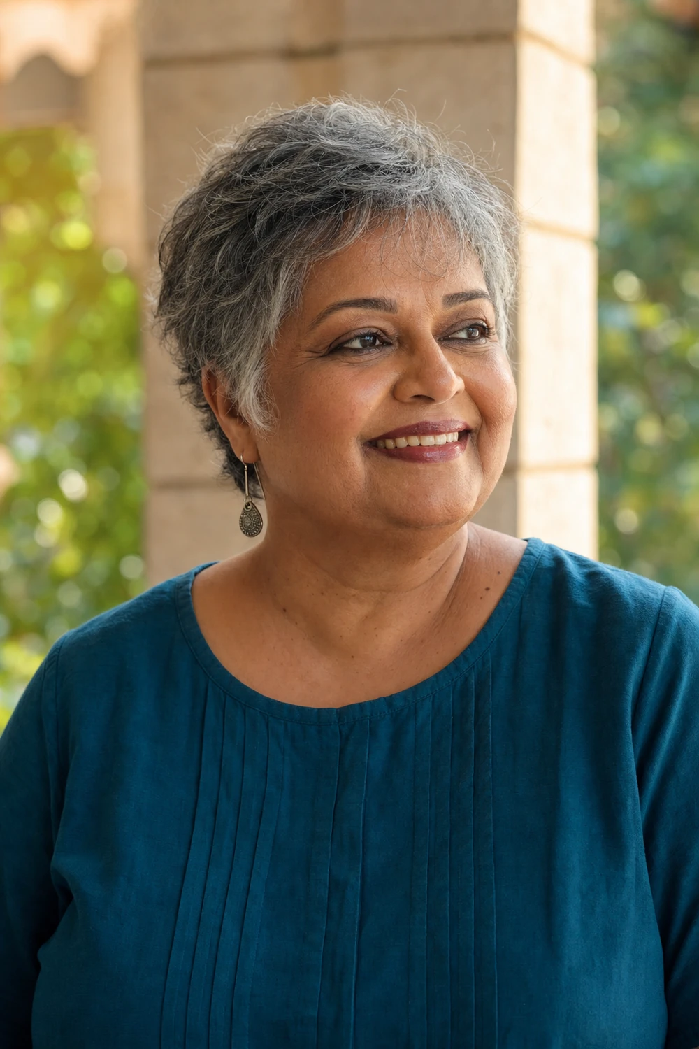 Plus size senior woman with a textured crop and wispy fringe