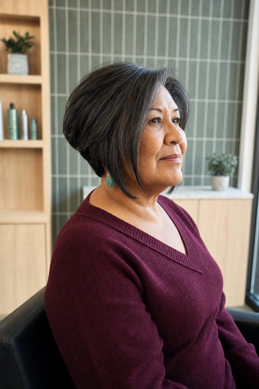 Mature full-figured woman with a softly graduated stacked bob