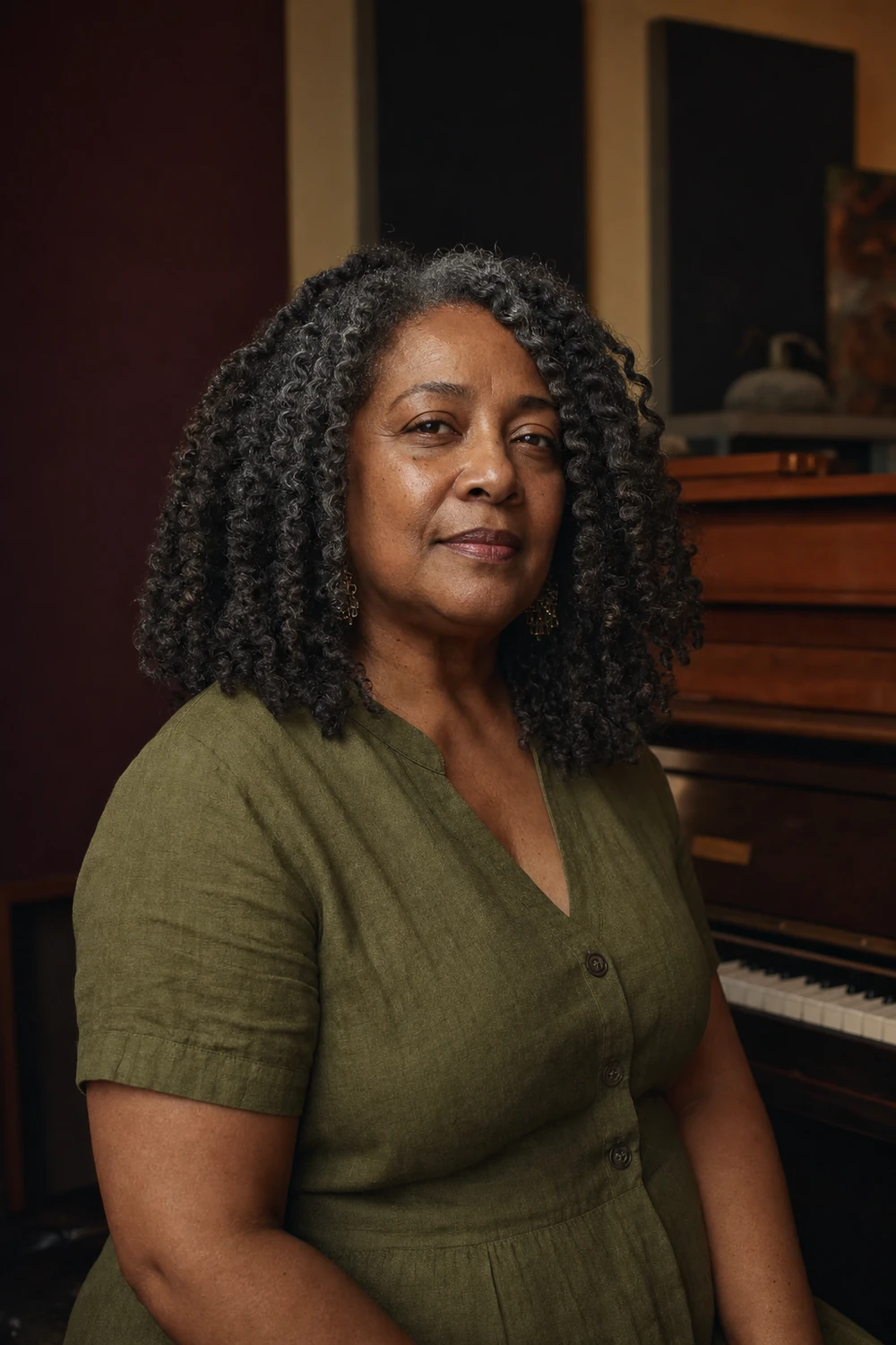 Older plus size Black woman with a shoulder-length natural twist-out