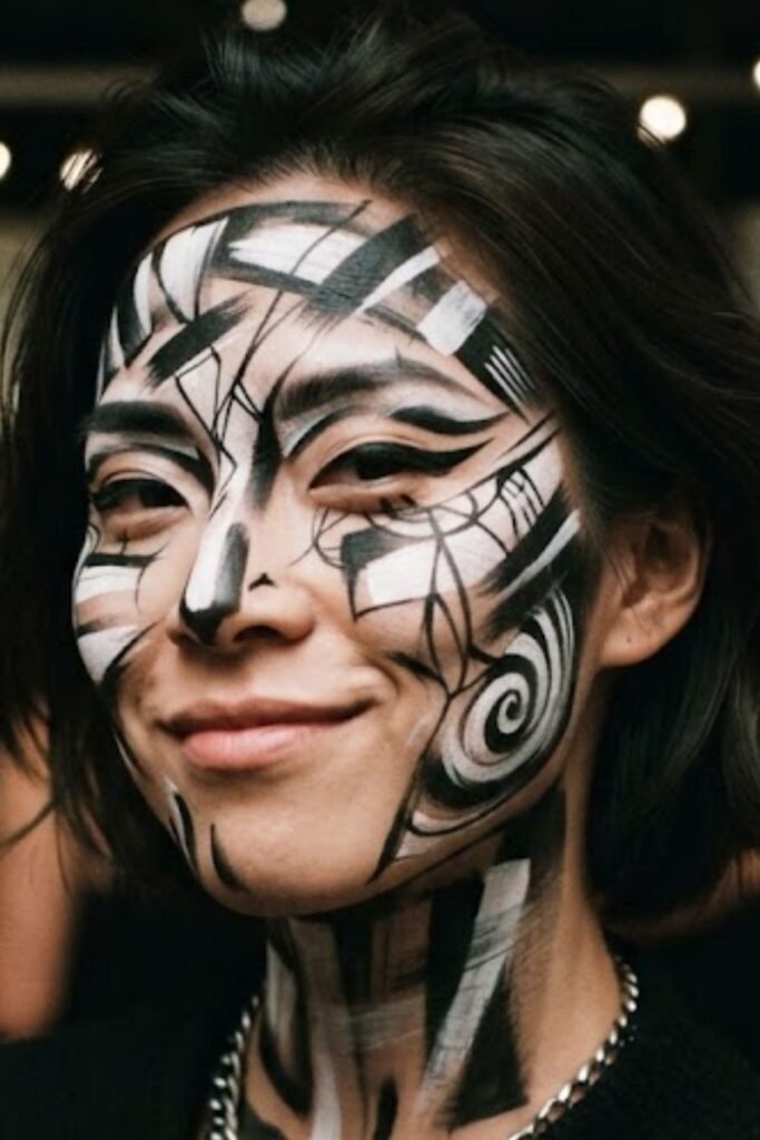 _Abstract Black and White Body Art Extending to the Face
