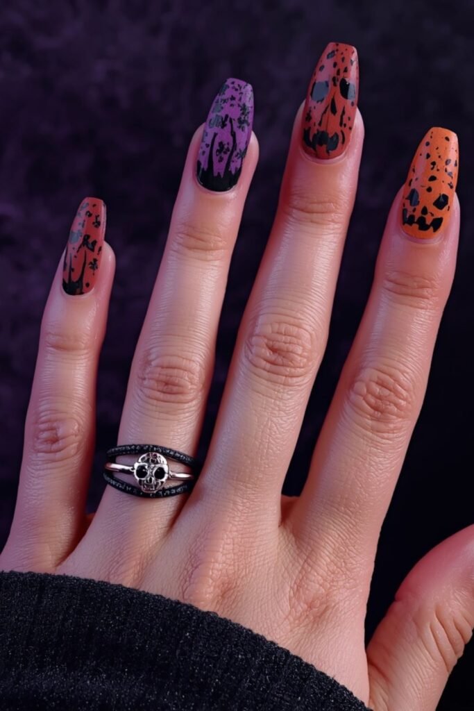 Aura Nails in Halloween Tones