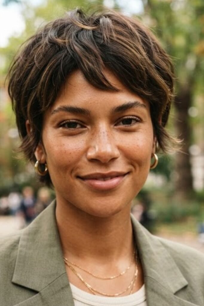 Woman with a layered bixie cut