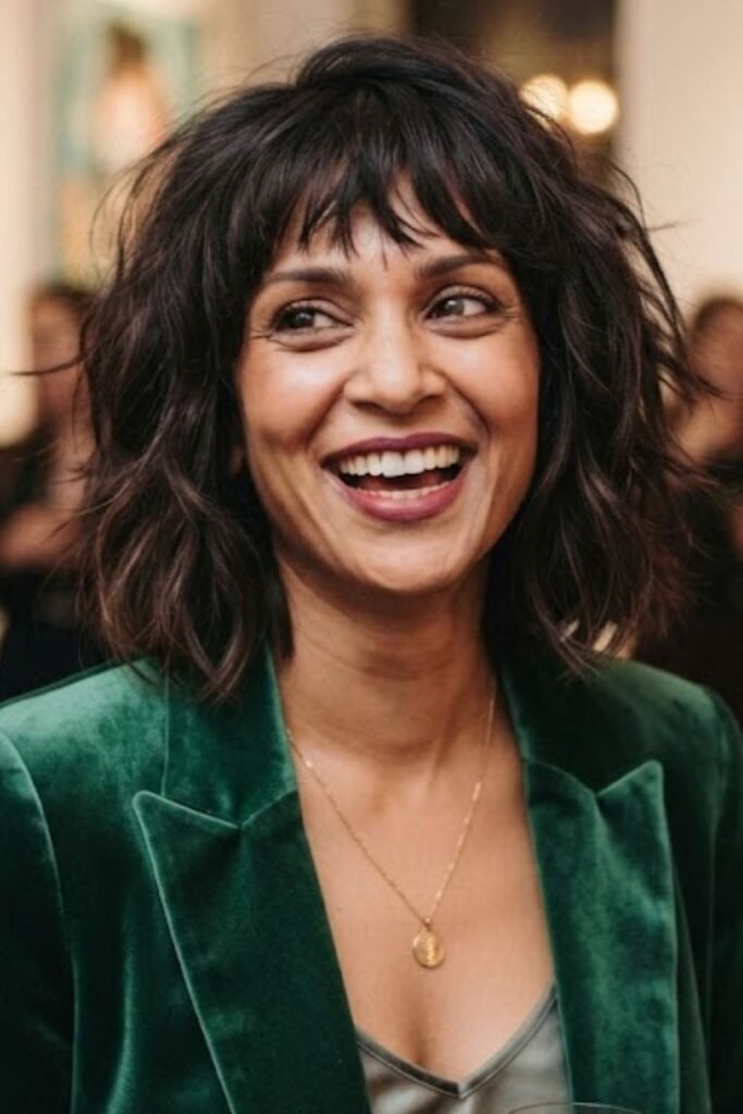Woman with a layered bob shag haircut