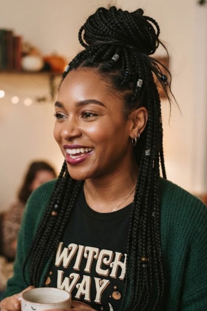 Box Braids or Twists with Dark Accessories