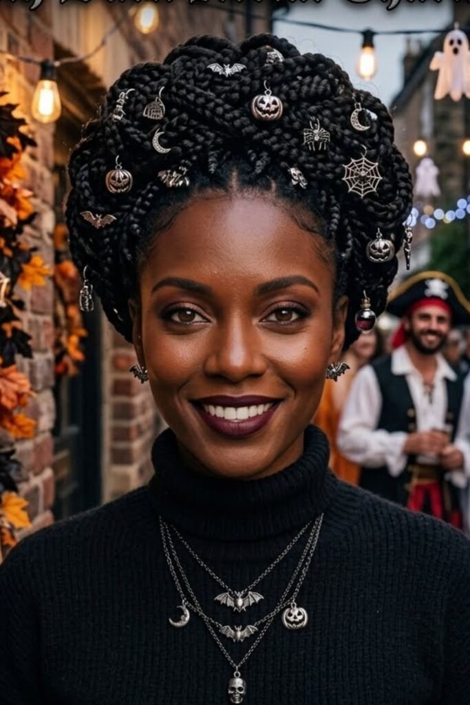Box Braids or Twists with Halloween Accessories