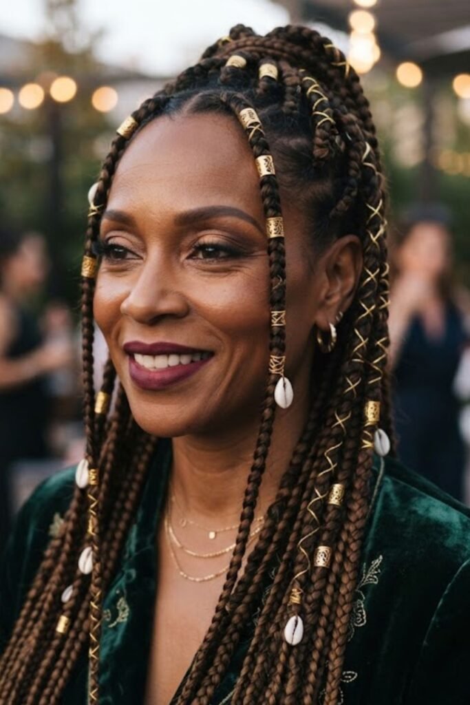 Box Braids with Gold Accessories for the Royalty Character