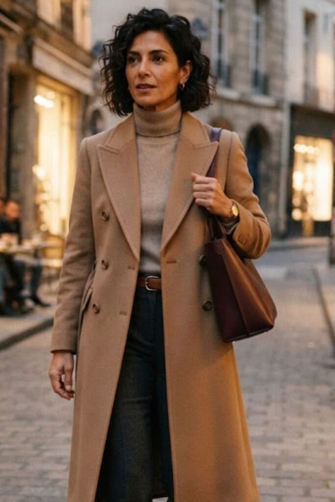 Camel Coat with Slim Trousers