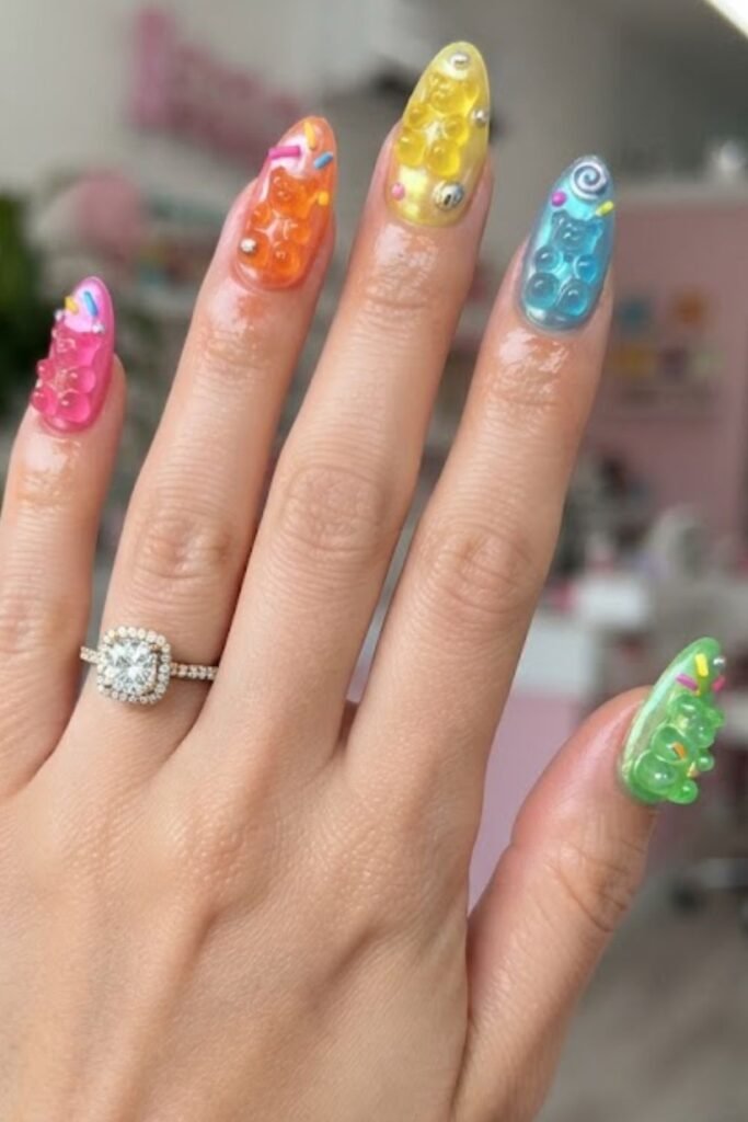 Candy chrome gummy nails with a mirror finish