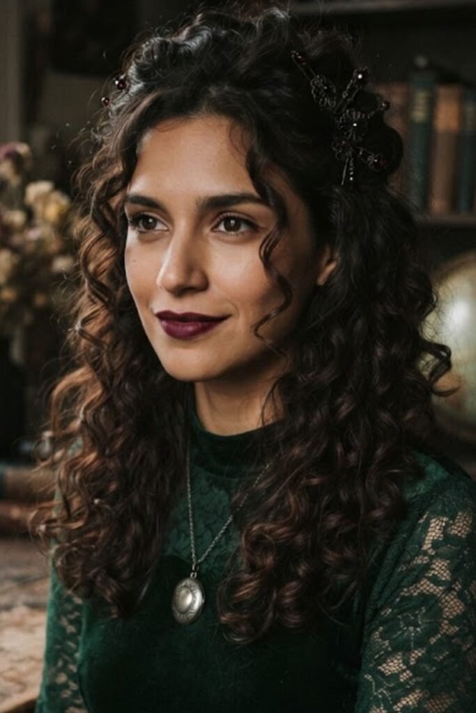 Curly Hair Styled as a Dark Romantic