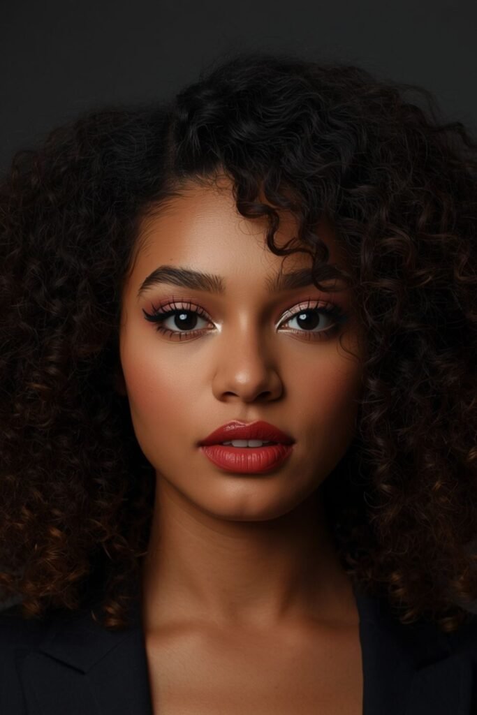 Curly Hair with Temporary Dark Color Streak