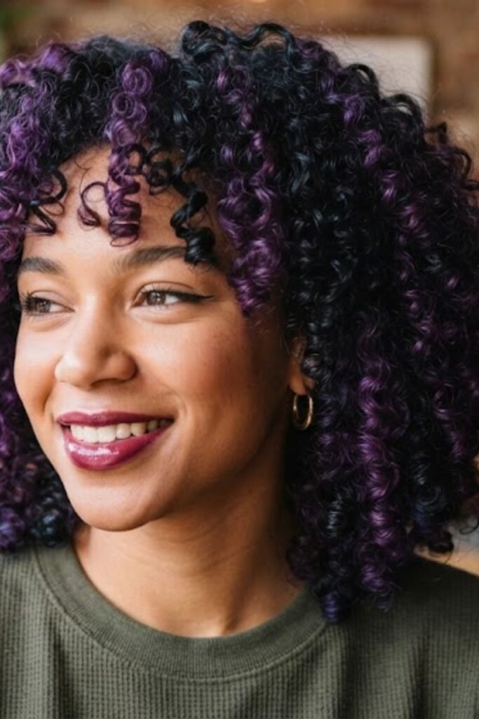 Curly Hair with Temporary Purple or Black Color Gel