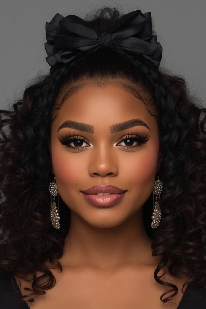 Curly Half-Up with a Dark Bow