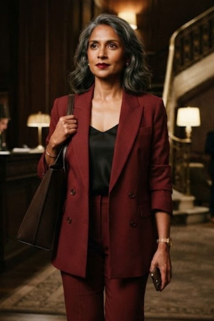 Dark Cherry Red Power Suit