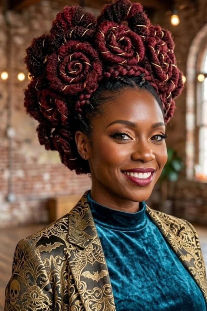 Dark Cherry Red with Voluminous Curls