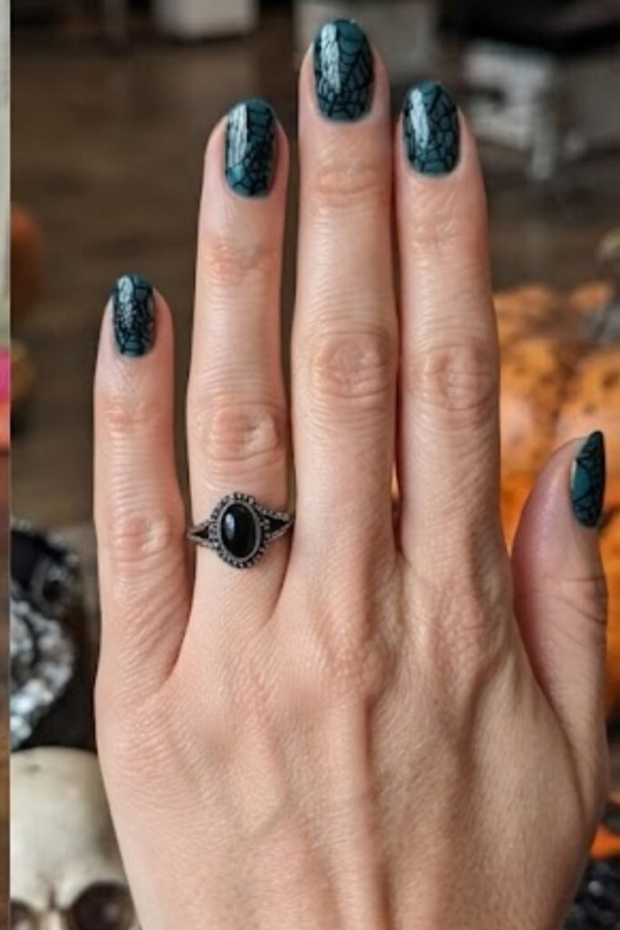 Dark Teal with Black Cobweb Detailing
