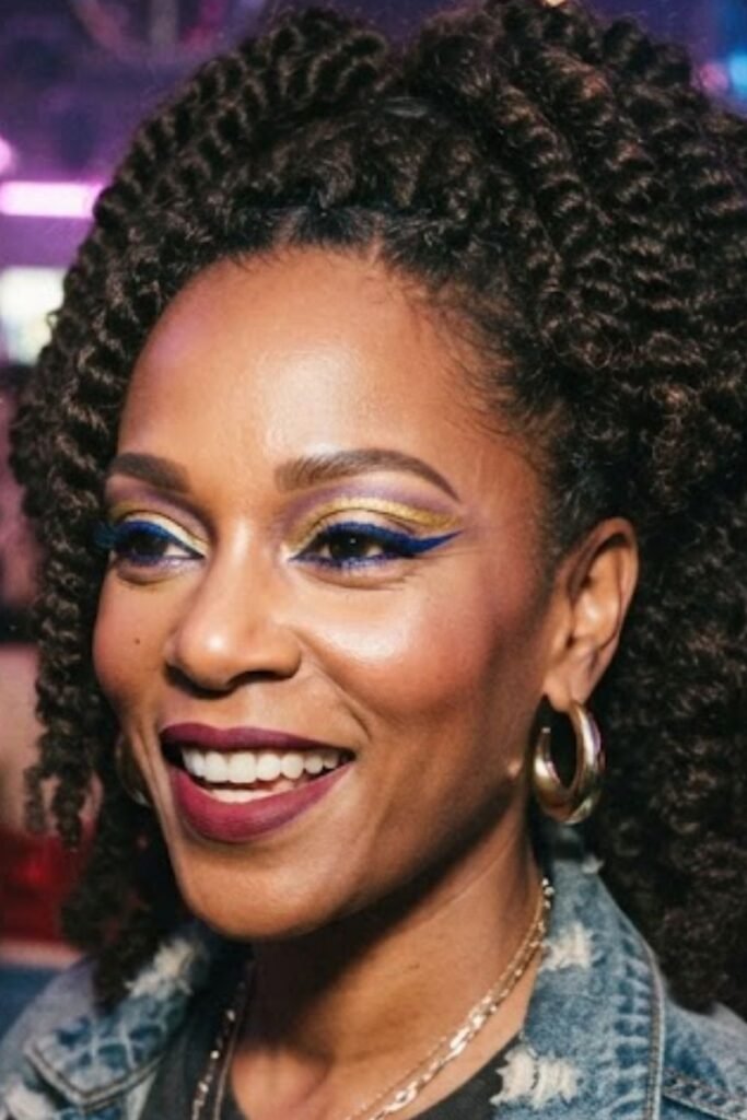 Woman wearing black upper liner and colored lower liner