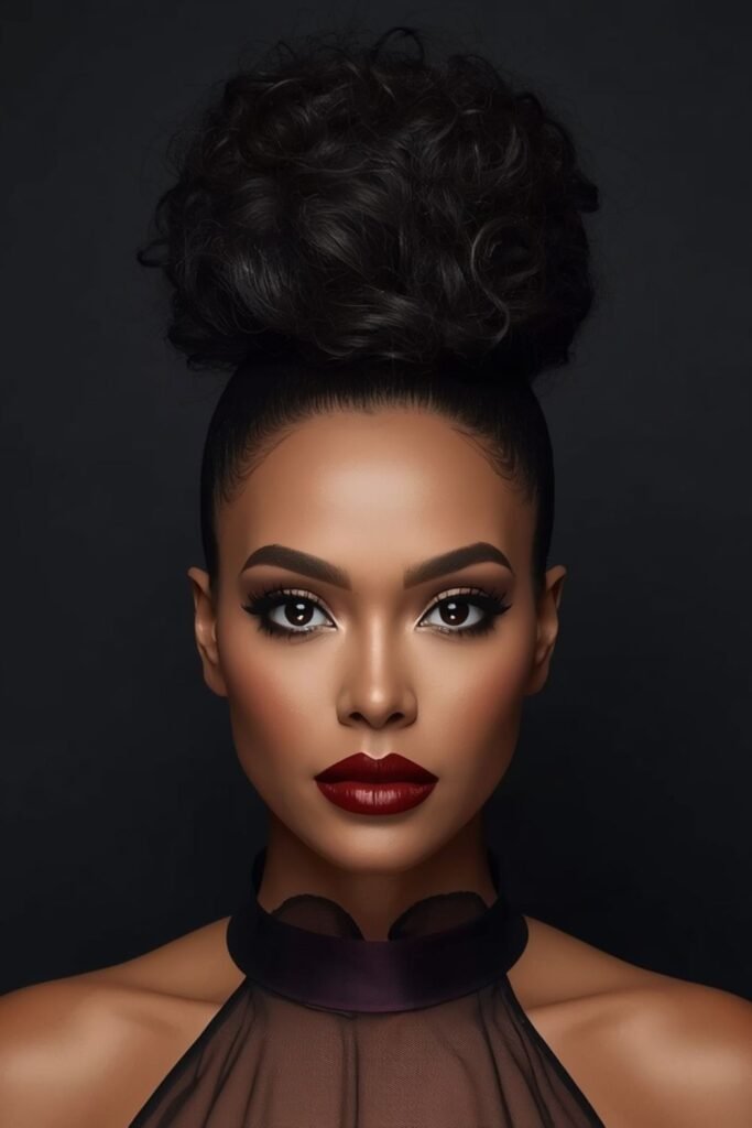 Dramatic High Updo with Dark Crown
