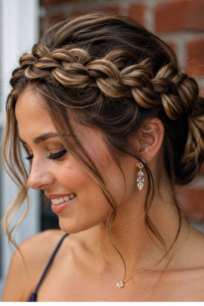 Dutch braid crown hairstyle wrapped around the head