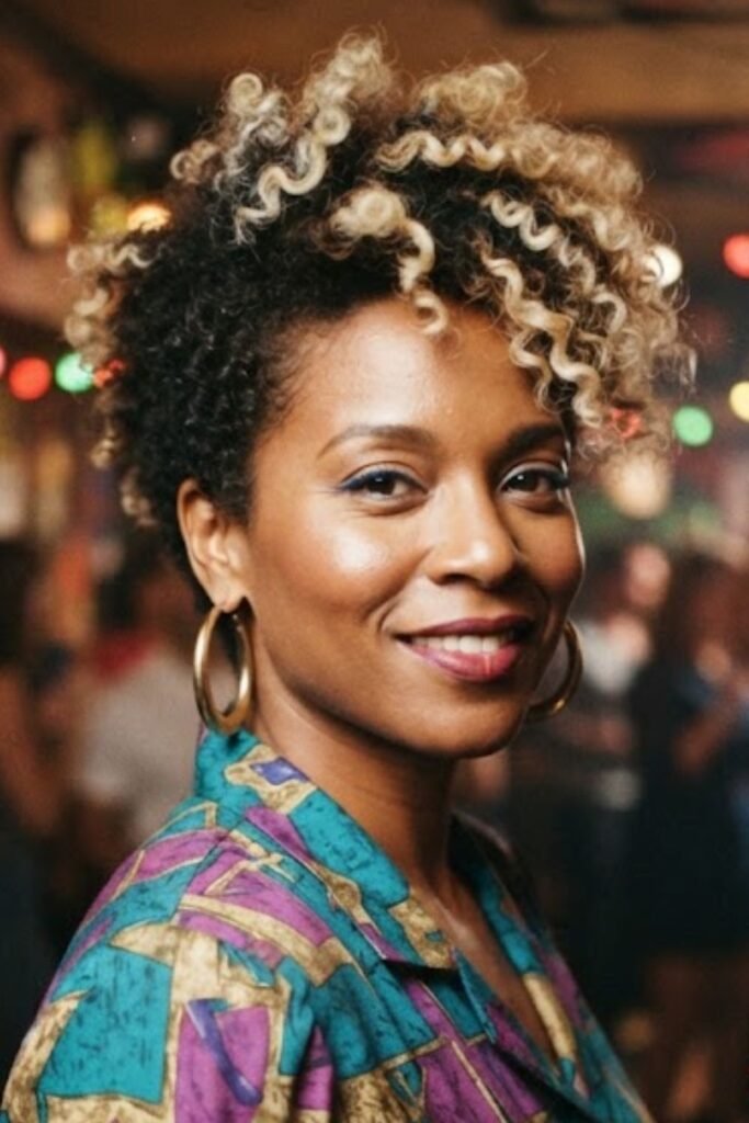 Woman with 80s-inspired frosted tips and highlights