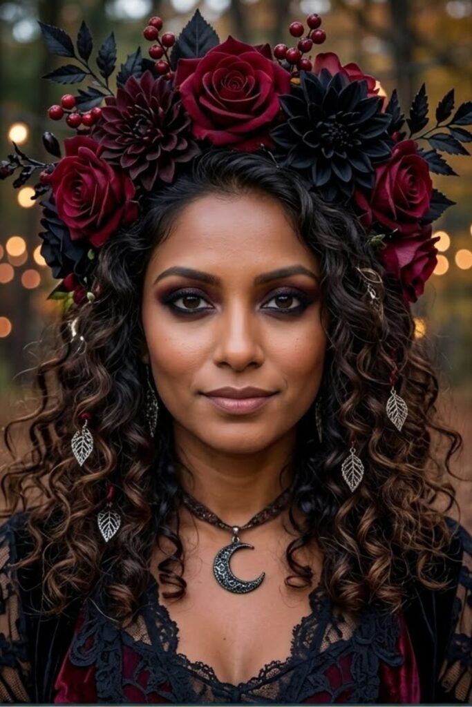 Full Flower Crown in Black and Dark Red
