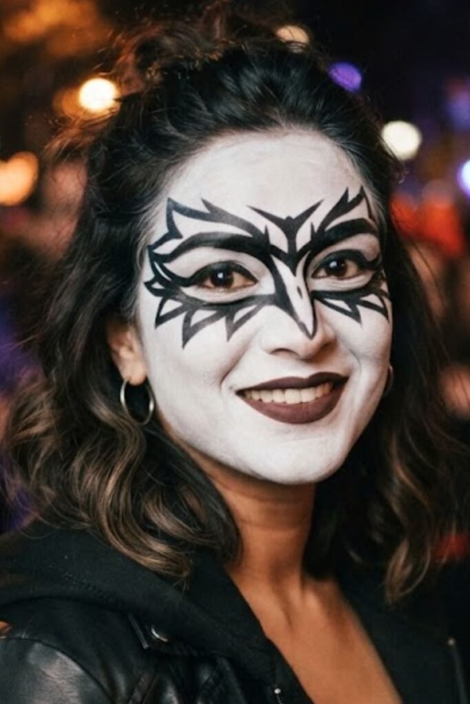 Full White Face with Graphic Black Eye Mask