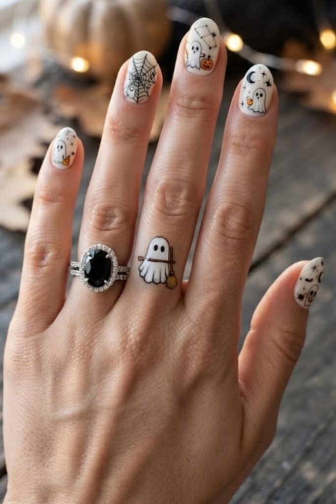 Ghosts Holding Tiny Halloween Props