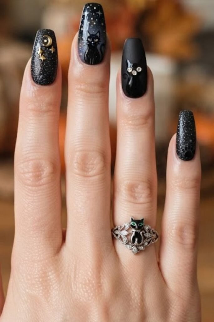 Glitter Black with Cat Face