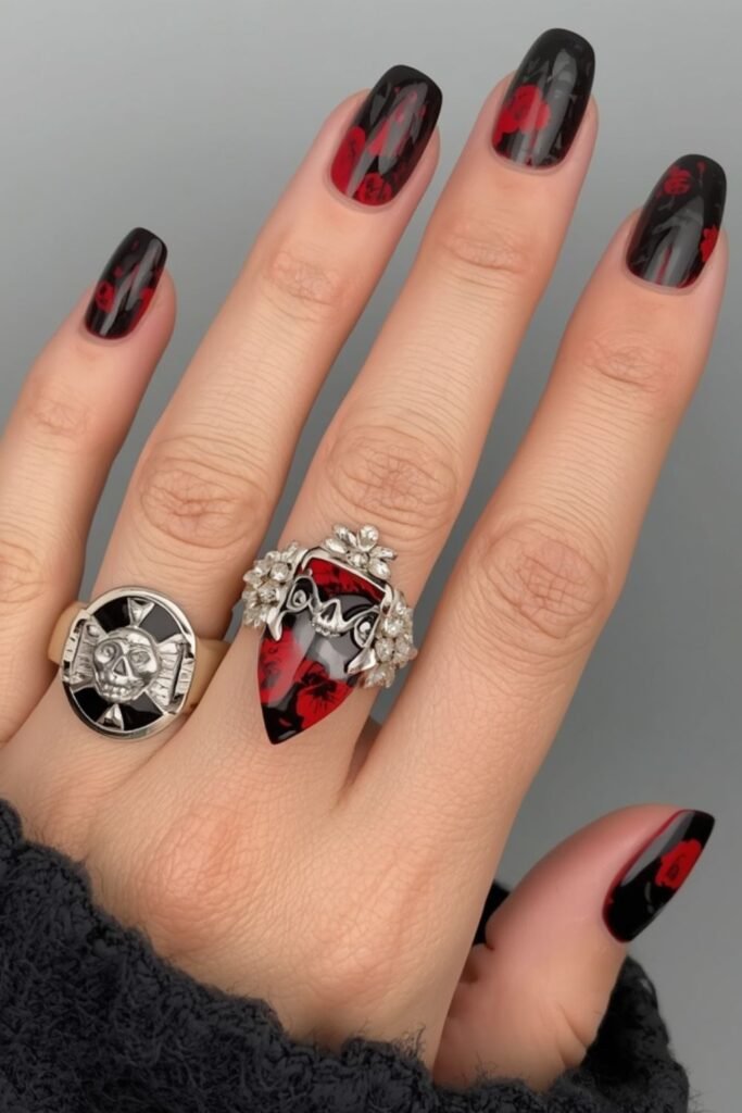 Gothic Florals in Black and Deep Red