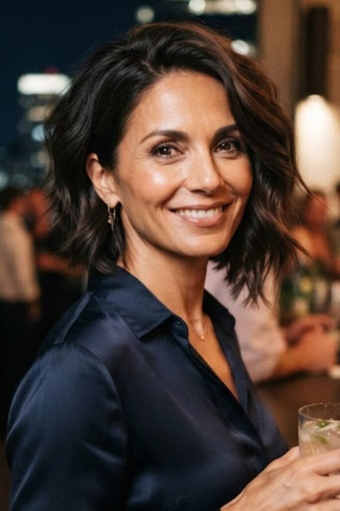 Woman over 40 with a sleek graduated bob