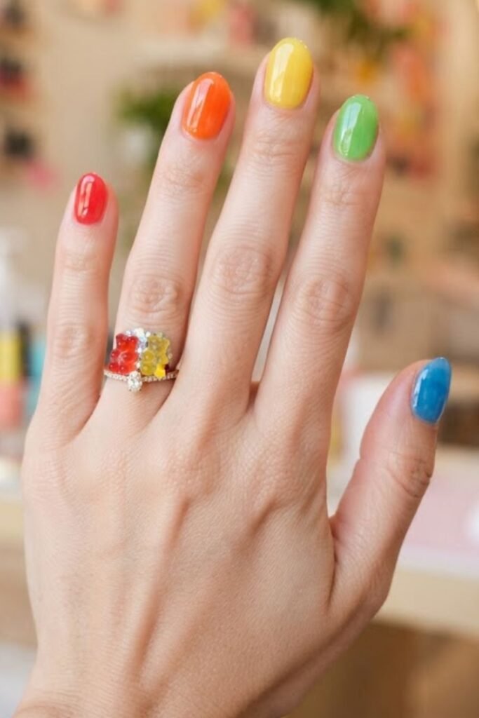 Gummy bear color set nails in sheer candy shades
