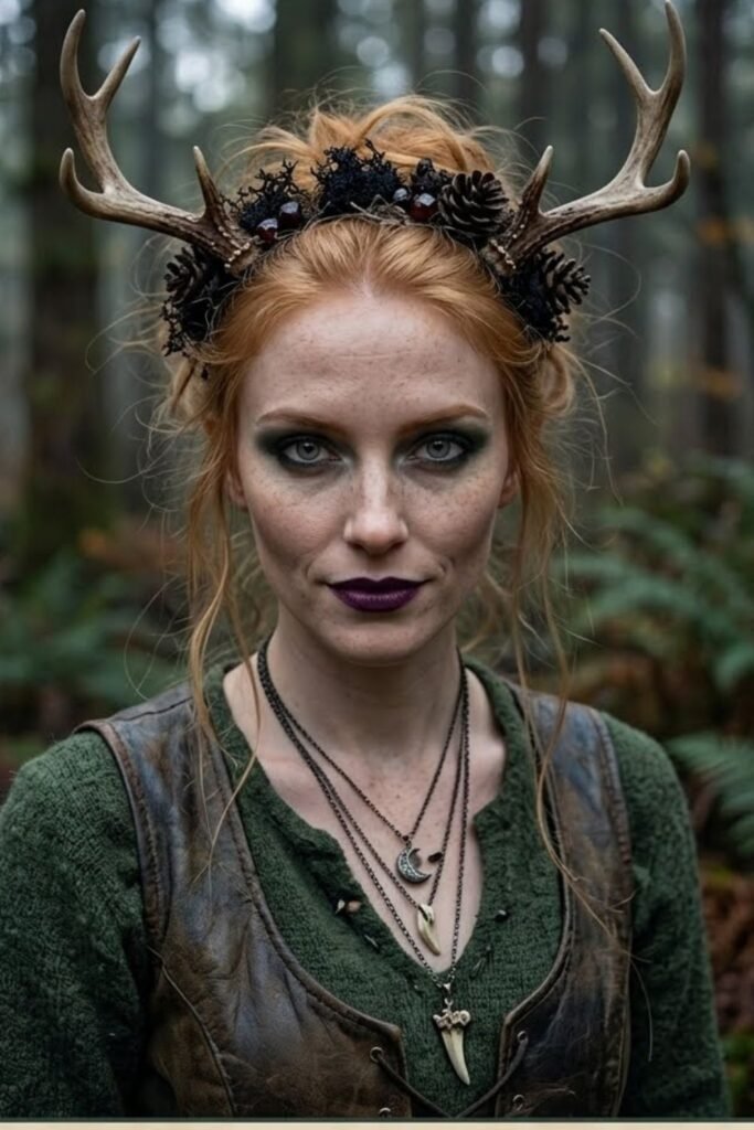 Half-Up with Antler Headband and Dark Accessories