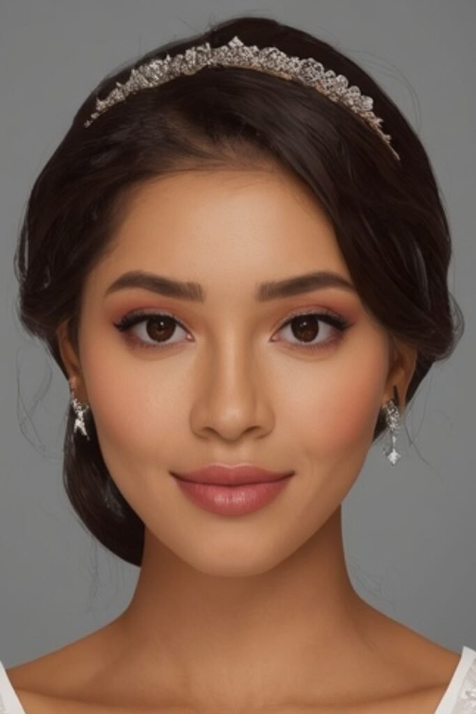 Half-up wedding hairstyle with a tiara