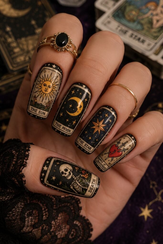 Hand-Painted Tarot Card Nails