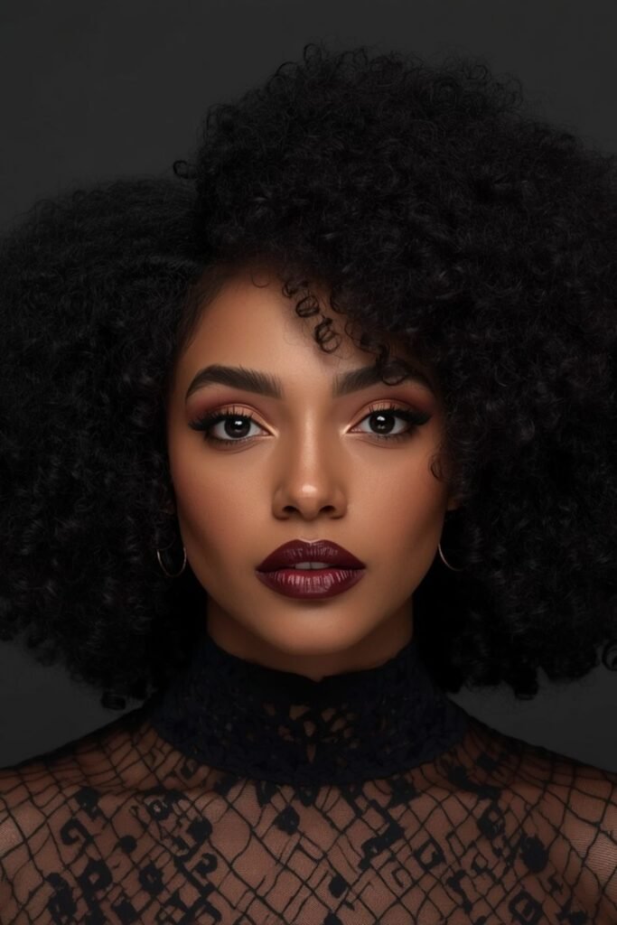 High Curly Puff with Dark Accessories