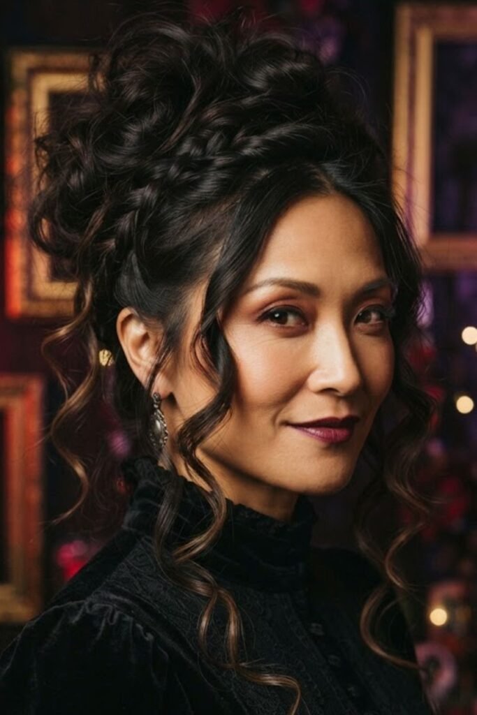 High Dramatic Updo with Face-Framing Pieces