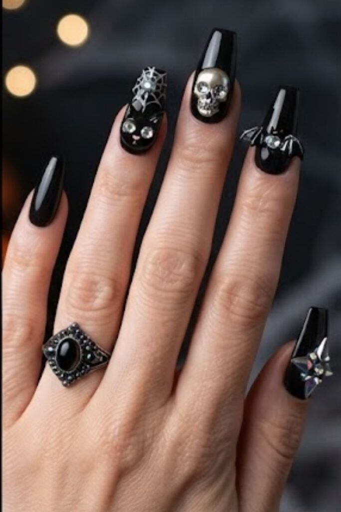 Jet Black with 3D Crystal Embellishments