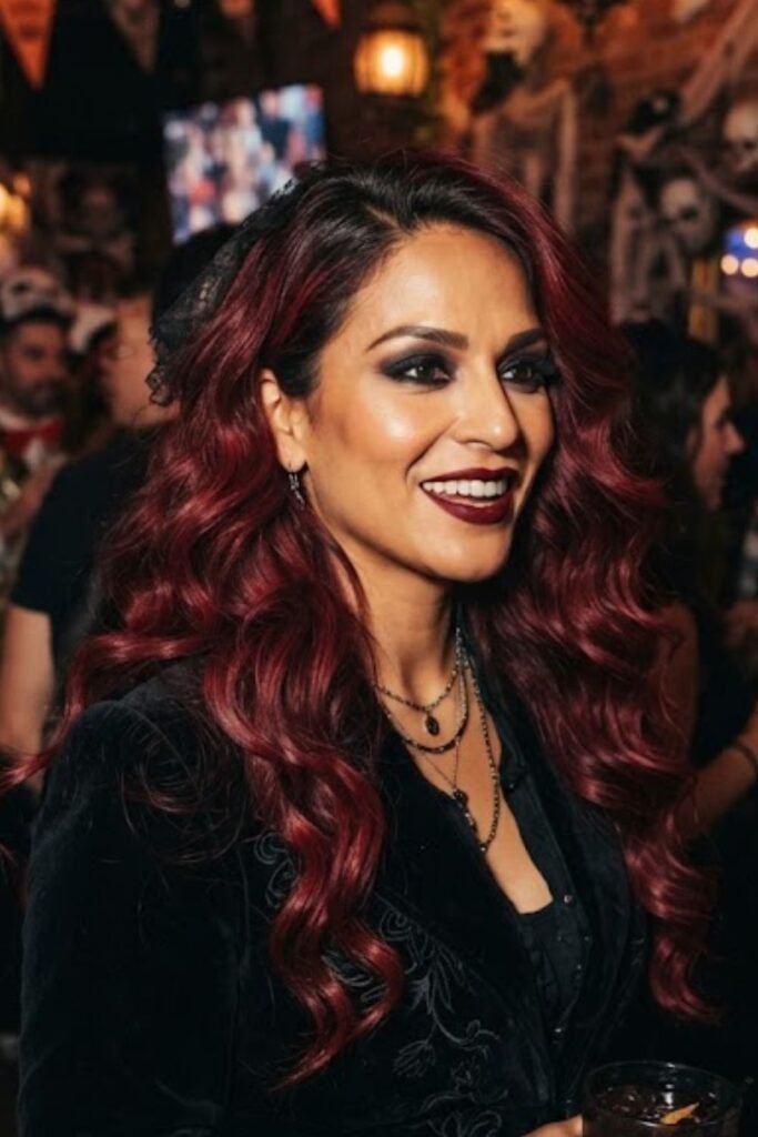 Long Dark Cherry Red Waves for the Fierce Character