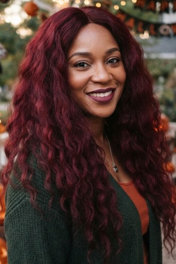 Long Hair with Dark Cherry Red