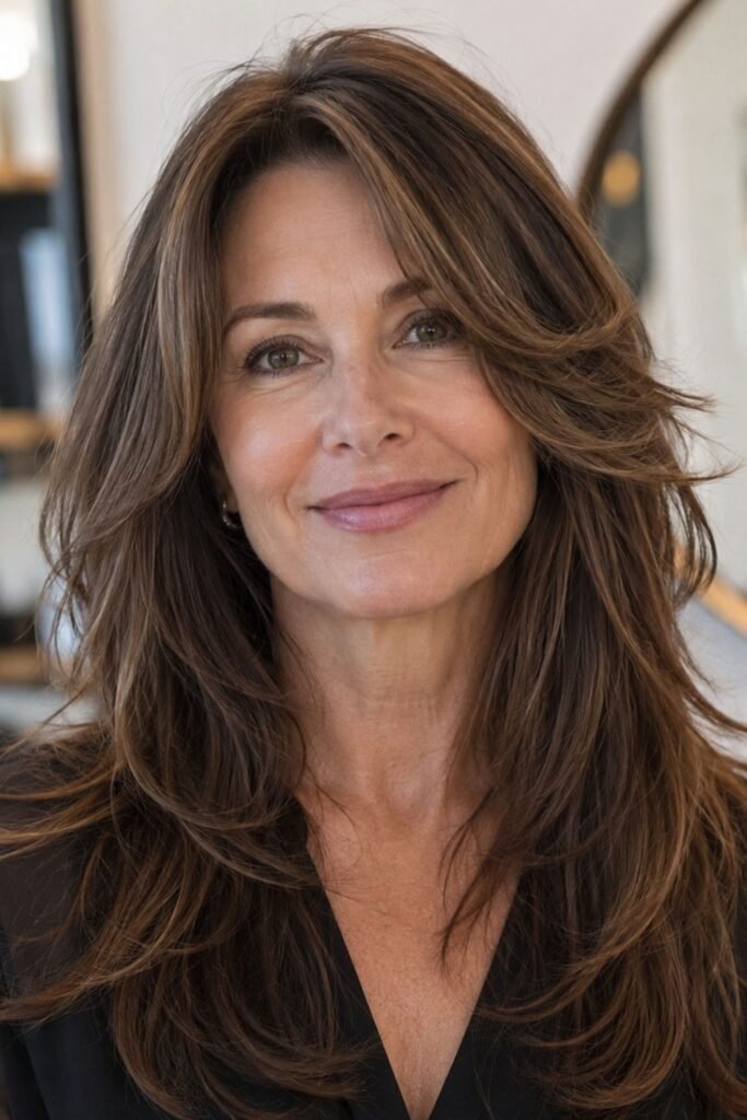 Long layered hair with soft, wispy point-cut ends