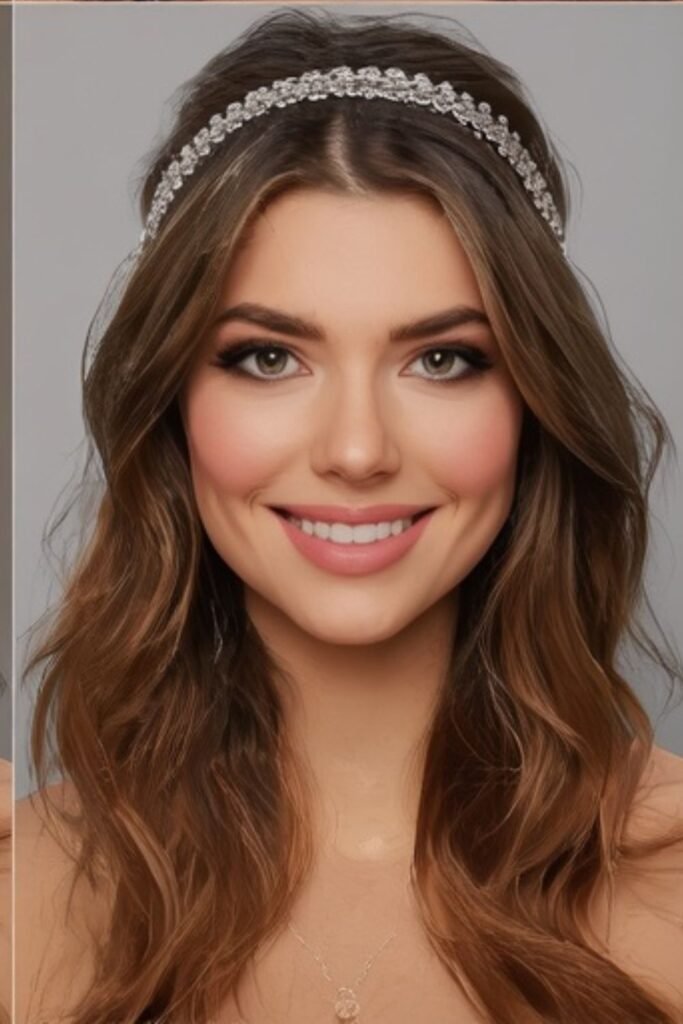 Bride with loose boho waves and a delicate headband