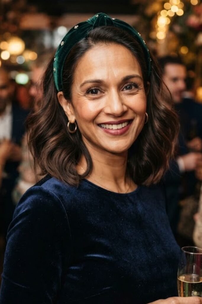 Medium bob with a velvet headband