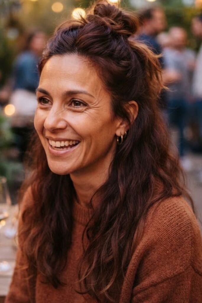 Medium hair in a loose half-up style