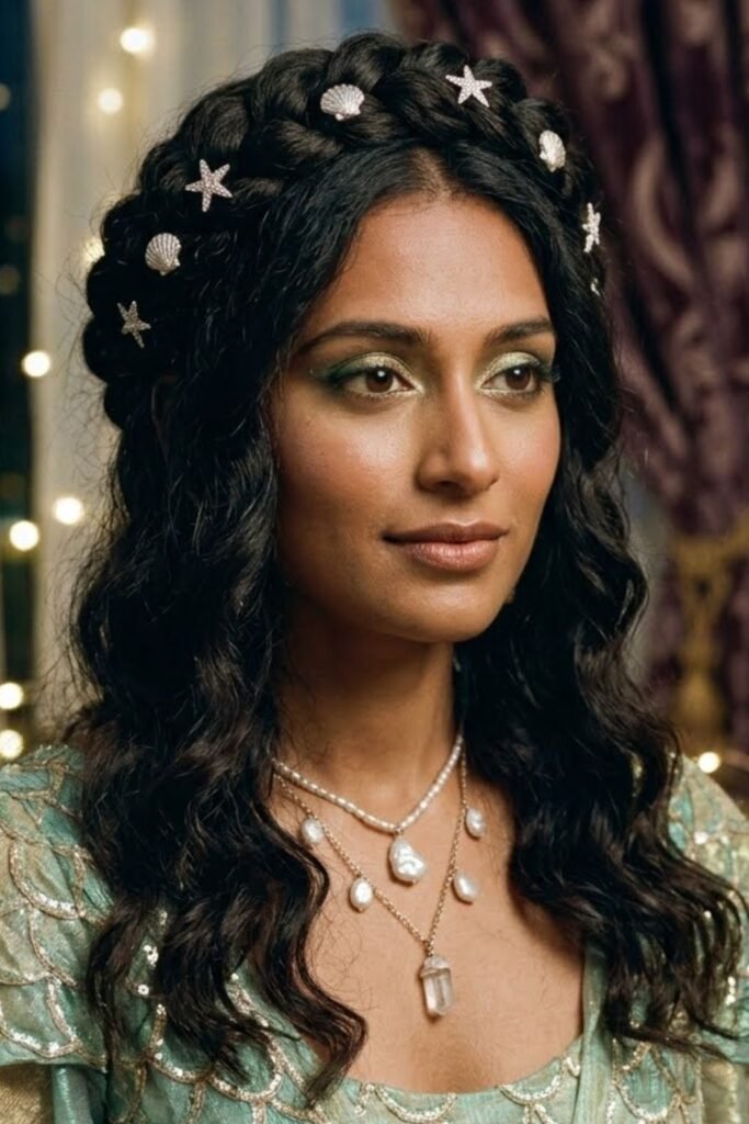 Mermaid Style with a Braided Crown and Shimmer Clips