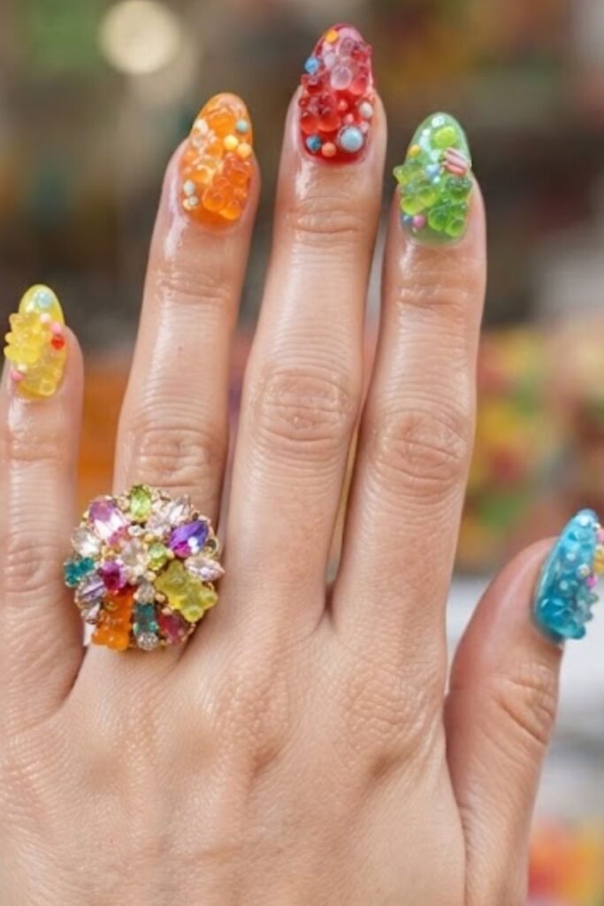 Mixed gummy nail art set with a different design on each nail