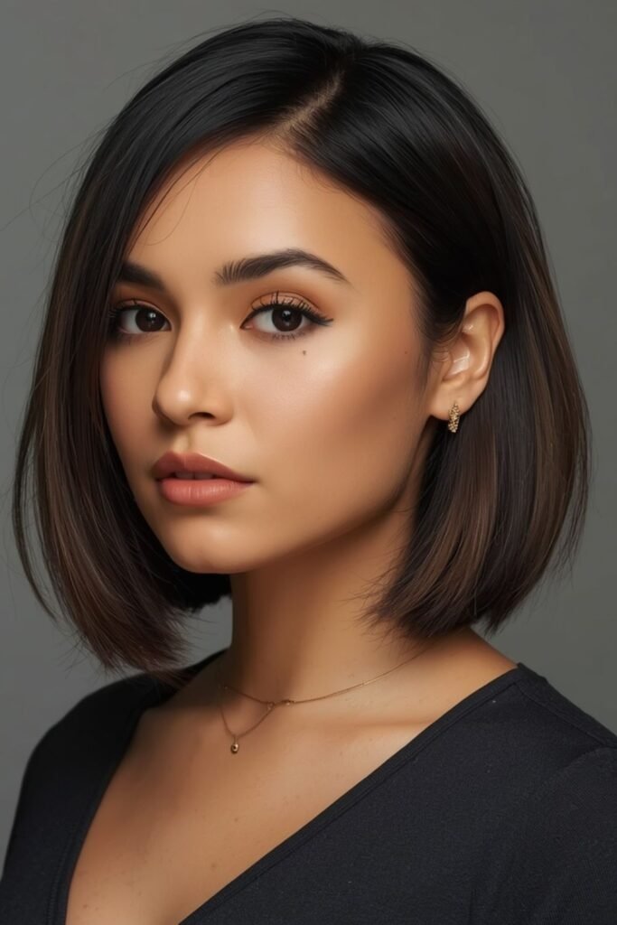 Woman with a modern chin-length bob