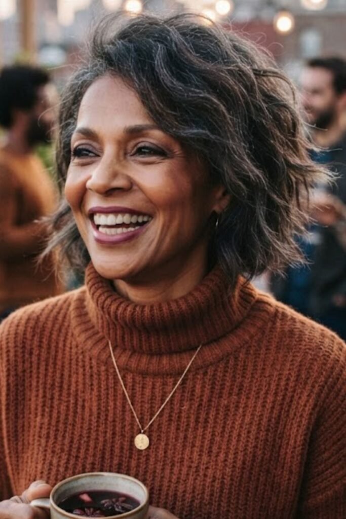 Woman with a natural textured curly bob