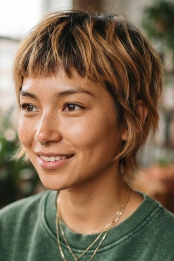 Woman with a textured pixie shag