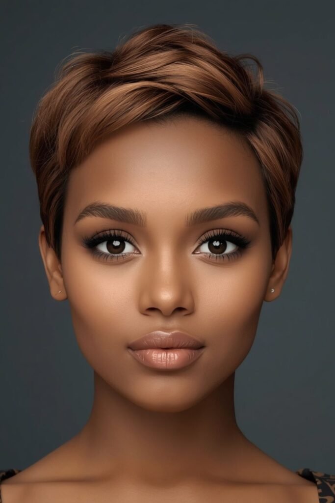 Woman over 50 with a natural textured pixie