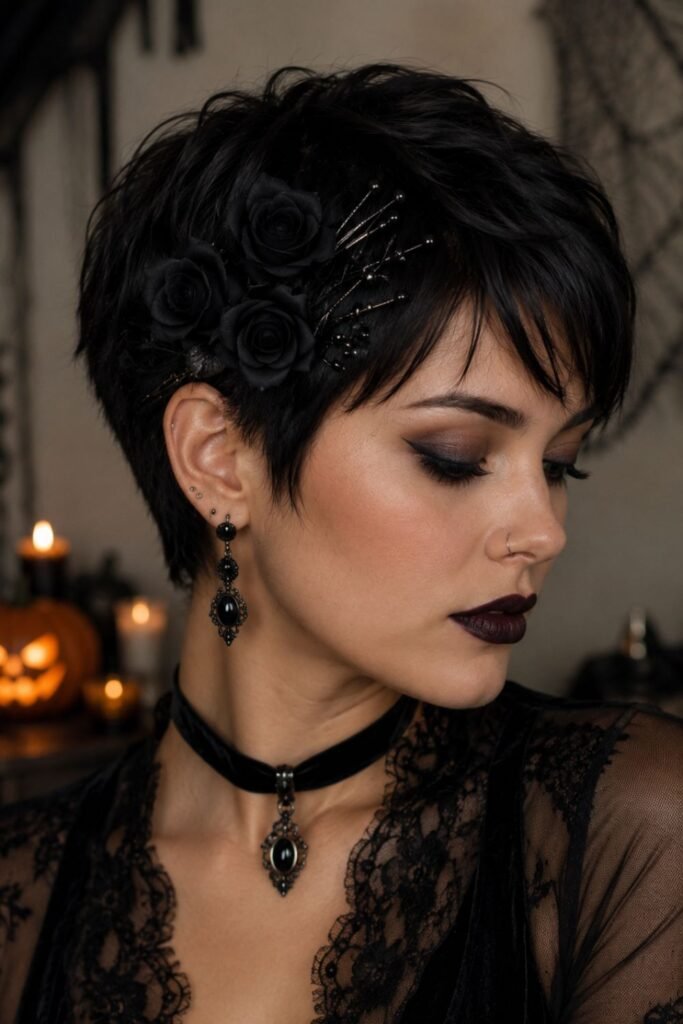 Pixie with Black Roses and Dark Pins