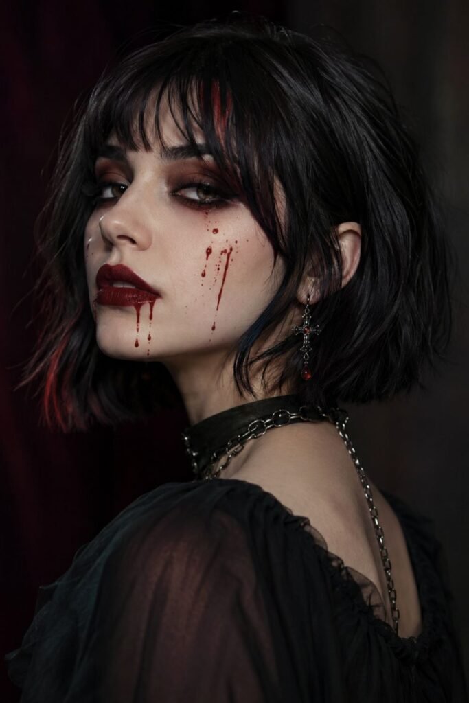 Short Bob Styled as a Dark Vampire Look